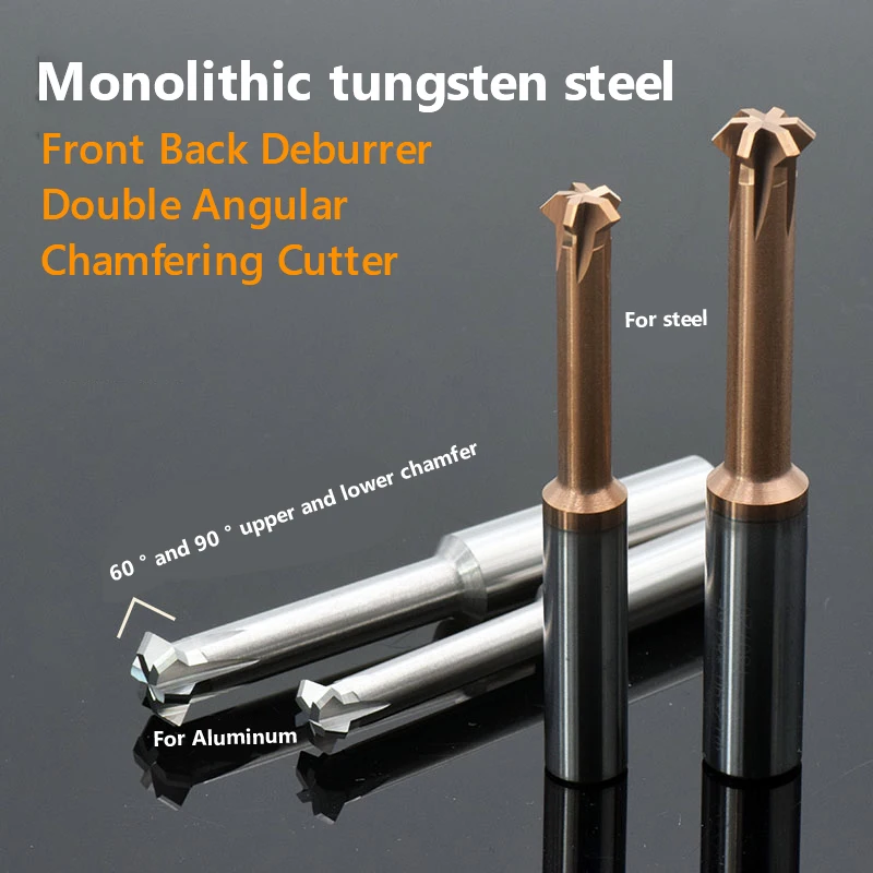 Desbarbadora delantera trasera, cortador de biselado angular doble, chaflán interior 90 ° 60 ° Para cortador de herramientas CNC de eliminación de rebabas internas con orificios metálicos