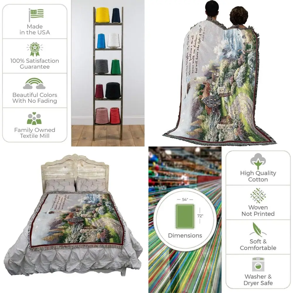 

Религиозный гобелен-плед: «Я — свет мира» — Иоанн 8:12 — хлопковое плетение, сделано в США (72x54)