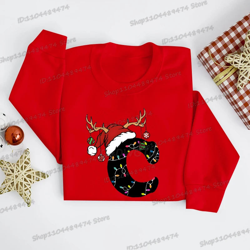 2025 Women Christmas Letters Sweatshirts Fashion Alphabet Xmas Gifts Y2K Sudaderas Long Sleeve Female Merry Christmas Pullover