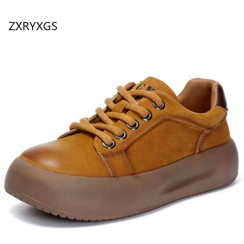 ZXRYXGS  Cross Straps Top Cowhide Women Real Leather Sneakers Flat Thick Sole Elevator Shoes Fashion Casual Sneakers Tide 2025
