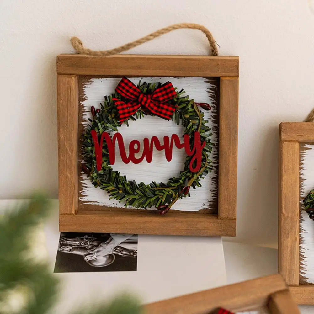 

High-quality Christmas Door Sign Eye-catching Christmas Wooden Door Sign Festive Wreath Pendant Retro Welcome Plaque for Home