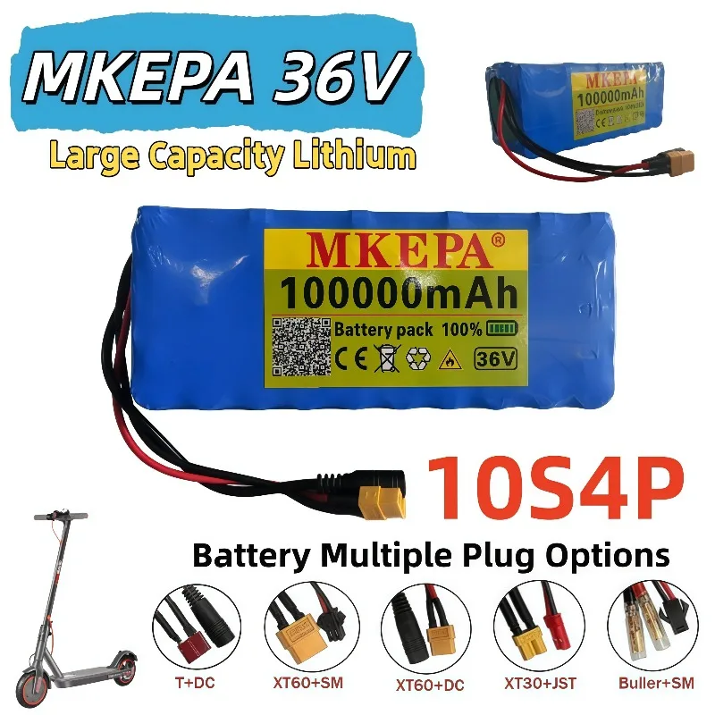 Electric Scooter 36V Replace Battery 100Ah 100000mAh 10S4P 18650 Lithium Battery Pack