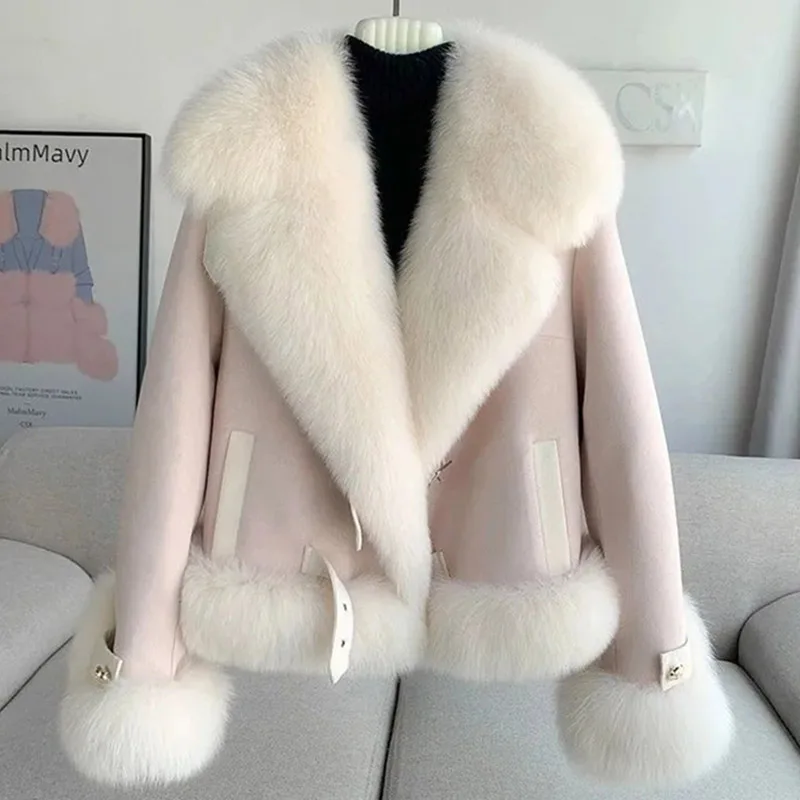 2026 New imitation Fox Fur Coat Womens Autumn Winter Fashion Short Add Cotton Thick Warm Suede Overcoat Female Slim Outwear