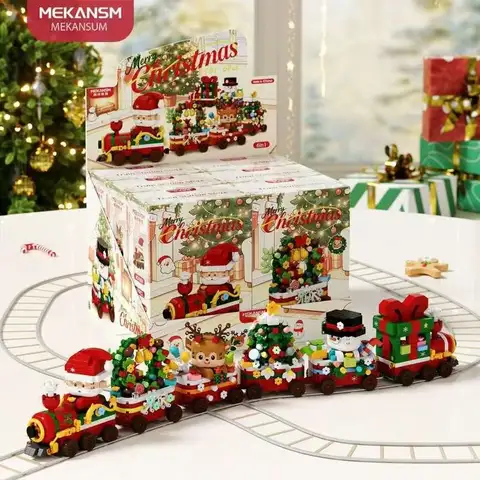 DIY Christmas Train Micro Building Blocks Educational Kids Toys Plastic Christmas Toys Decorations Gift Box