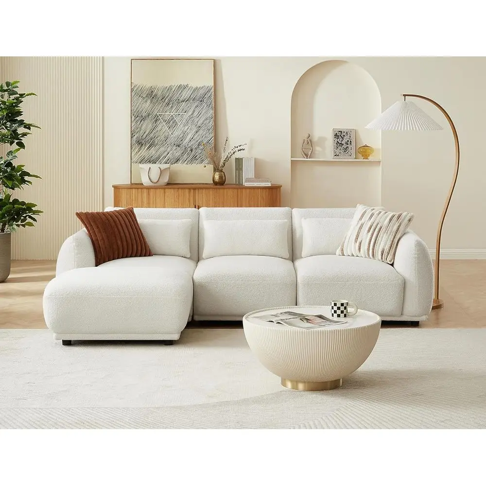 

L-Shaped Sectional Sofa with Removable Ottomans for Comfortable Living in Small Spaces - 3-Piece Set in White