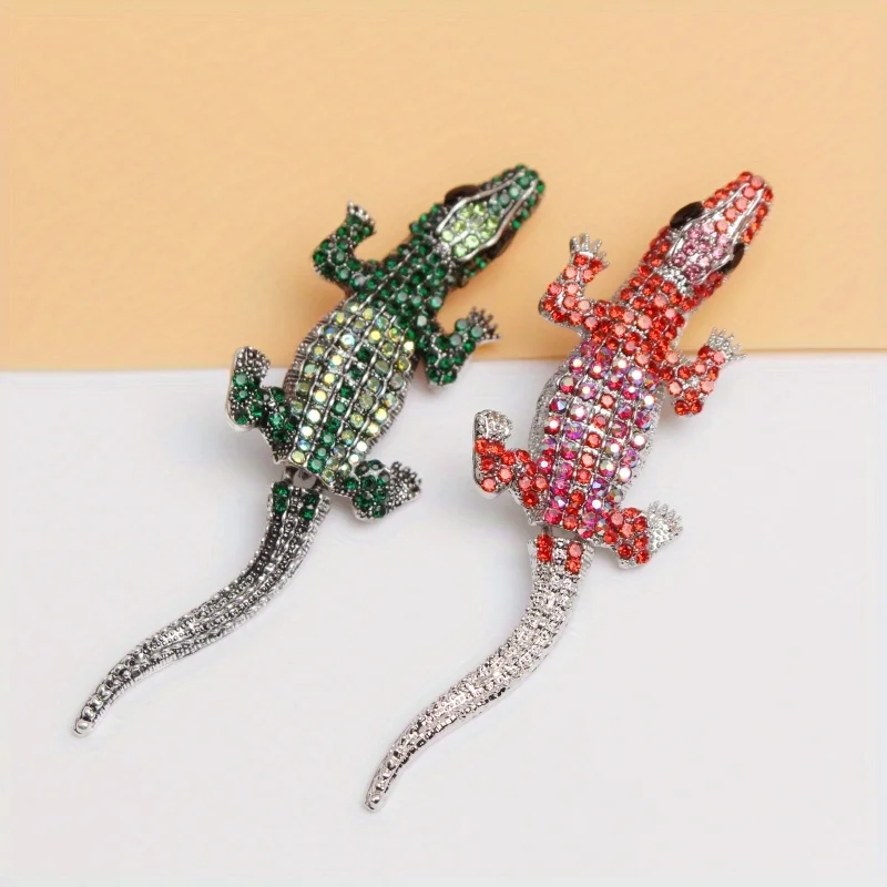 New Fashion Alloy Rhinestone Crocodile Brooch Retro Animal Unisex Pin Suit Clothing Accessories