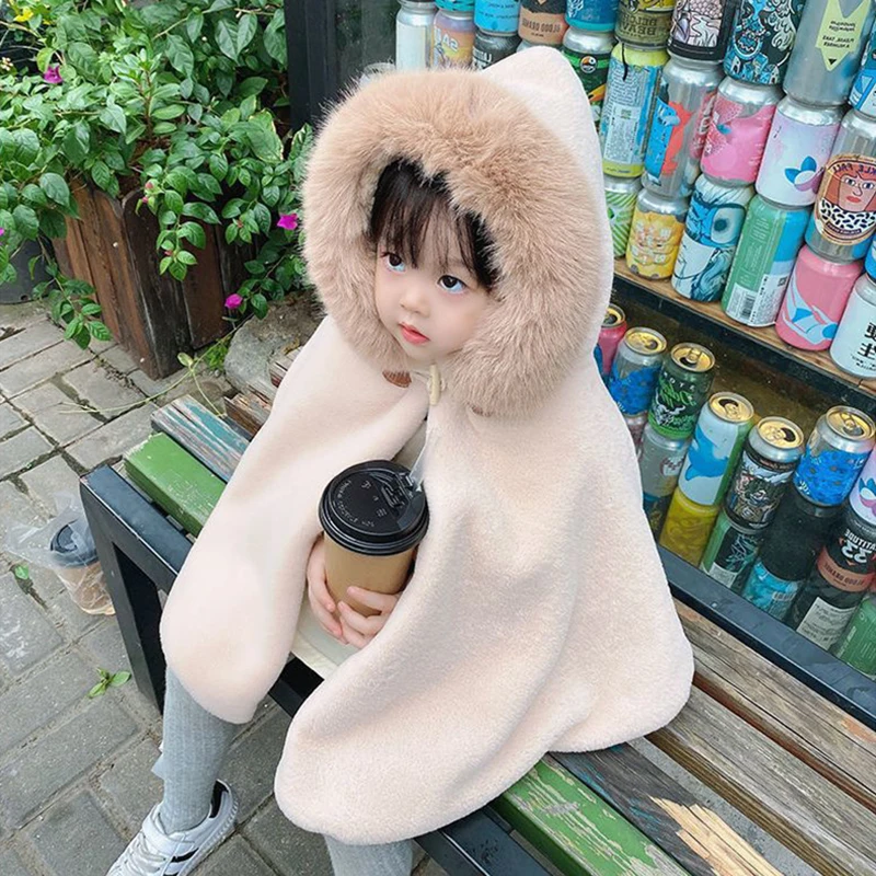 

Baby Girl Cloak Faux Fur Winter Infant Toddler Child Princess Hooded Cape Fur Collar Baby Outwear Top Warm Clothes 1-7Years