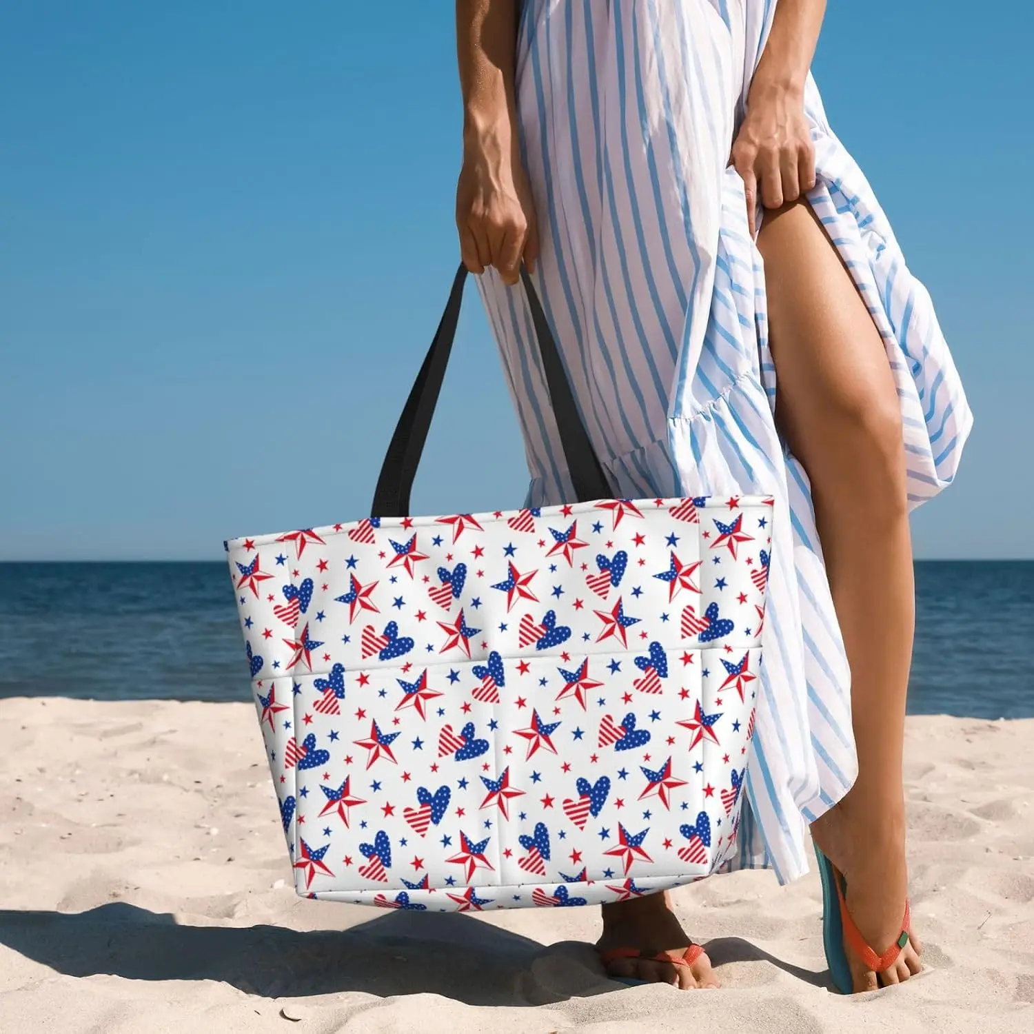 Large Beach Bag for Women Waterproof Foldable Travel Shoulder Tote Bag with Pocket for Weekender Pool Vacation