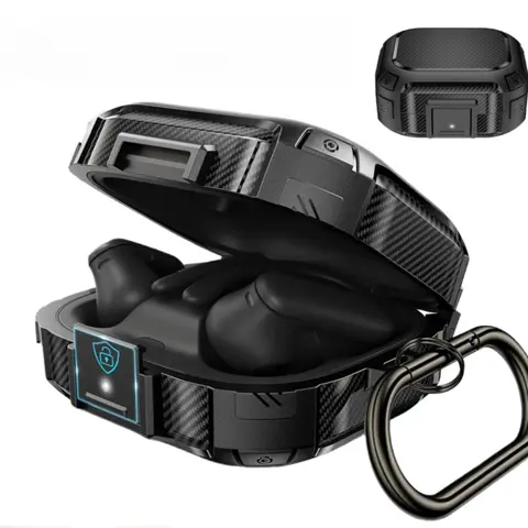 Shockproof Switch Lock Wireless Bluetooth Earphone Case For Beats Powerbeats Pro 2 Carbon Fiber Armor Anti Fall Protective Cover