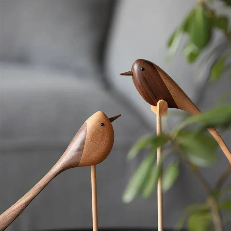 Danish Wood Ornaments Jewelry Carving Wooden Statues Home Furnishing Decor Nordic Style Puppet Features Wood Bird Birthday Gift