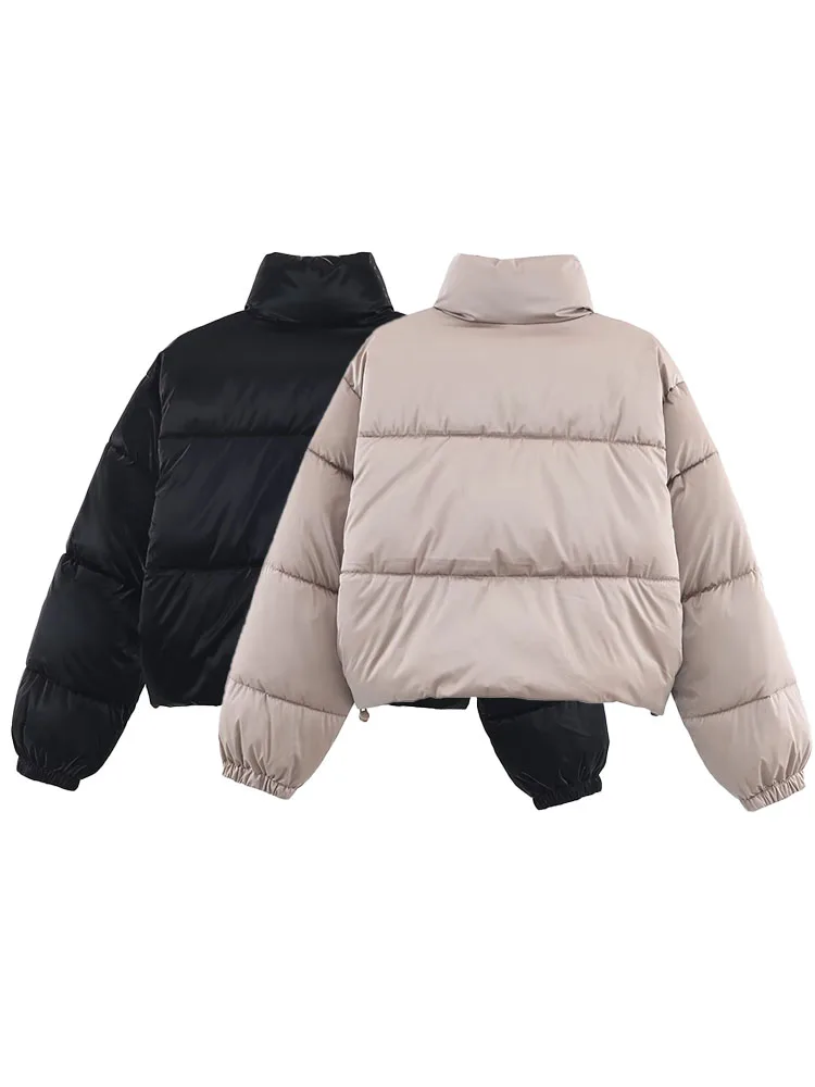 

HH Female Casual Loose Warm Coats Solid High Collar Long Sleeves Pocket Zipper Woman's Winter Fashion Short Jackets 2 Color