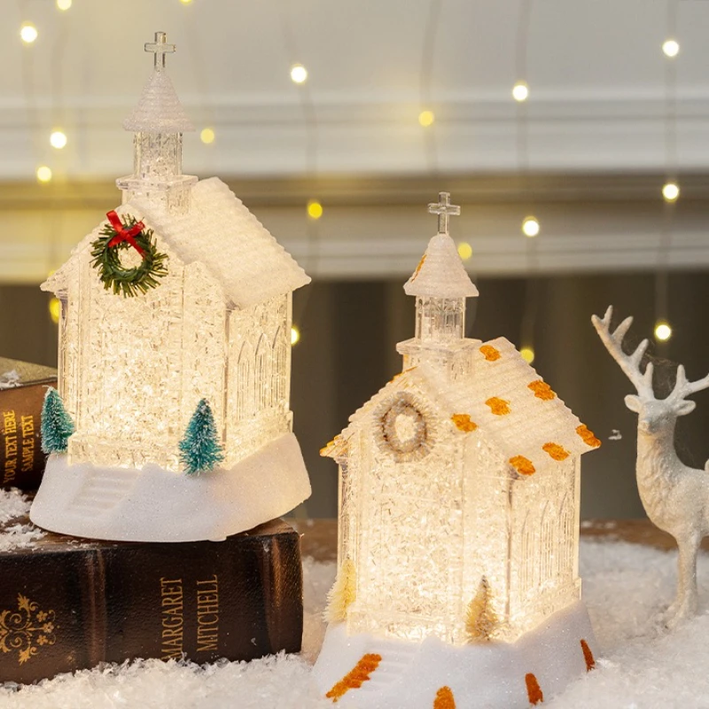 Christmas Wind Light Church House Holiday Decoration Festive Village Ornament Small Gift for Home Christmas Party