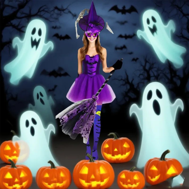 

Mysterious Wind Witch COS Set Purple Mesh Halloween Translation Dress Skirt + Socks + Witch Hat + Glasses + Gloves, etc.