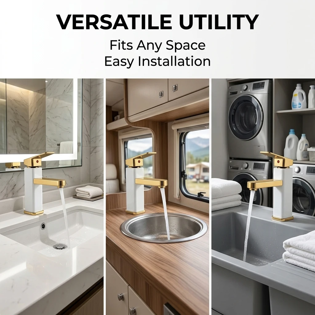 Light luxury gold single-hole faucet, single handle for hot and cold water, built-in anti-splash aerator for smooth water flow