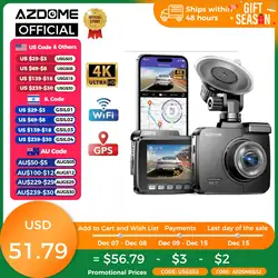 AZDOME 대시 캠 GS63H 울트라 HD 4K WDR 2.4 인치 스크린 전면 카메라, GPS 와이파이 자동차 DVR, 24 시간 주차 모니터, 야간 투시경 앱 제어