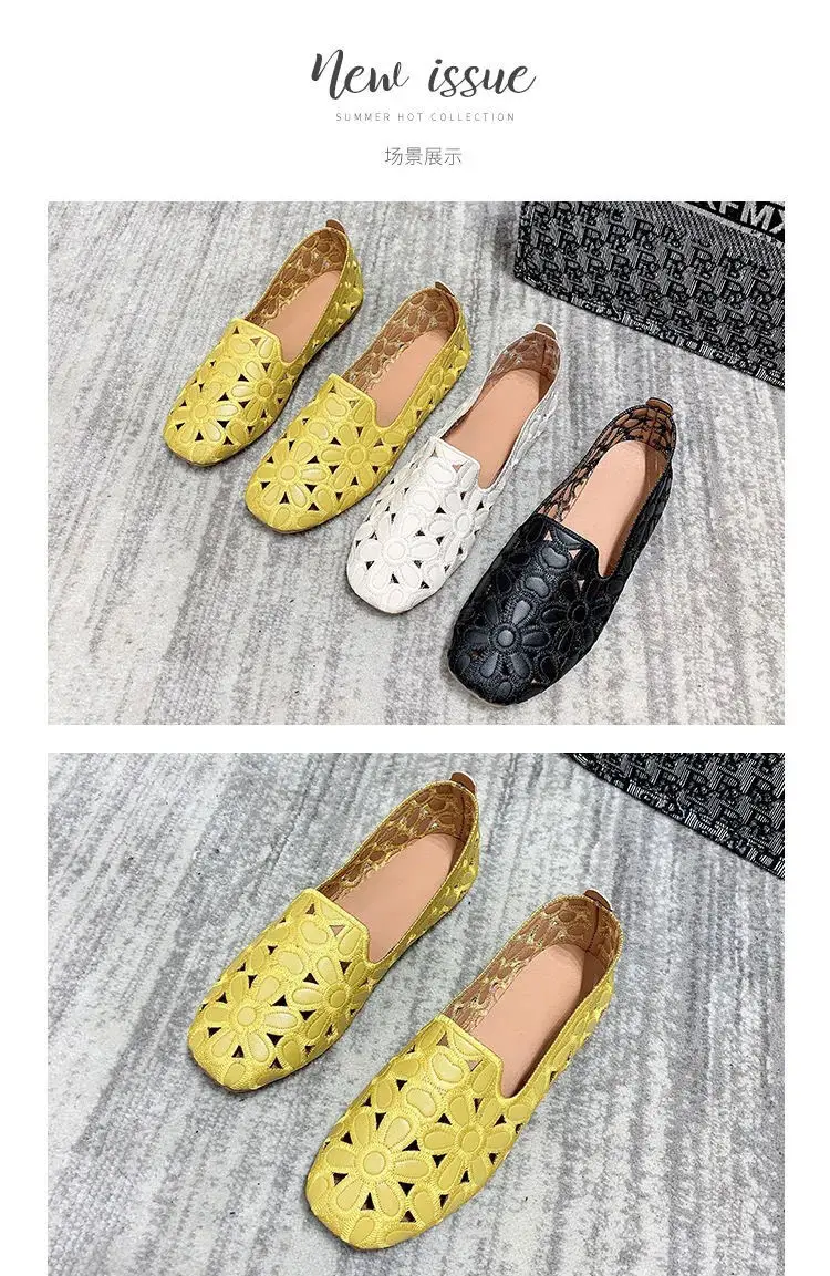 Size 35-42 Square Toe Summer Shoes for Women Embroidery Designer Shoes Soft Slipon Loafers Moccasin Leisure Women's Ballet Flats