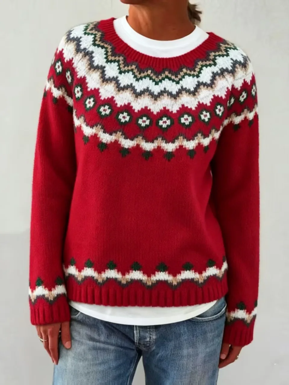 

New Women's Color Blo Ne Loose Pullover Knitted Sweater European Sle Long Sve Coolmax Fiber Ciwalk Faion