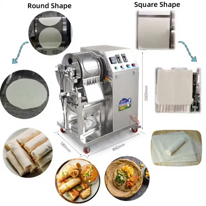 10-60cm Heating Lumpia Wrapper Machine Maker Injera Samosa Sheet Making Machine Automatic Spring Roll Wrapper