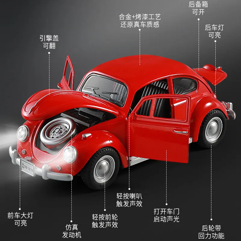 1:18 Beetle Classic Car Diecast Metal Alloy Car Model Simulation Vehicle Luxury Car Decoration Collection Boy Gift Toy