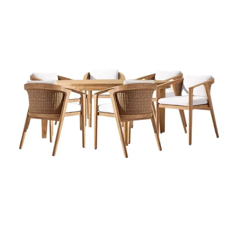 courtyard villa terrace waterproof sunscreen teak long table outdoor open-air garden preservative solid wood round table