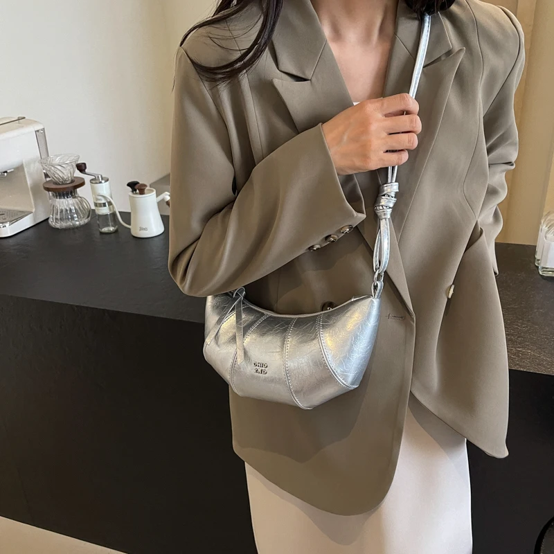 LEFTSIDE Silver Splicing Leather Korean Fashion Women Handbags 2024 Females PU Leather Crossbody Bags Trend Shoulder Bags