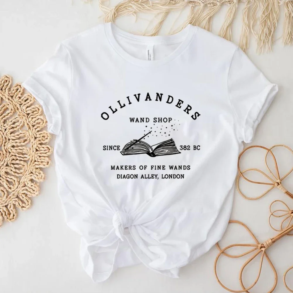 Ollivanders Wand Shop T Shirt Wizard Book Shop Shirt HP Shirts Book Nerd Aesthetic Clothes Magic Tee Unisex Short Sleeve Tops