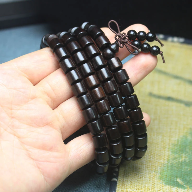 Ebony wood barrel beads, finely polished, 8mm, 108 beads, Buddhist prayer beads, fashionable men's and women's cultural and arti