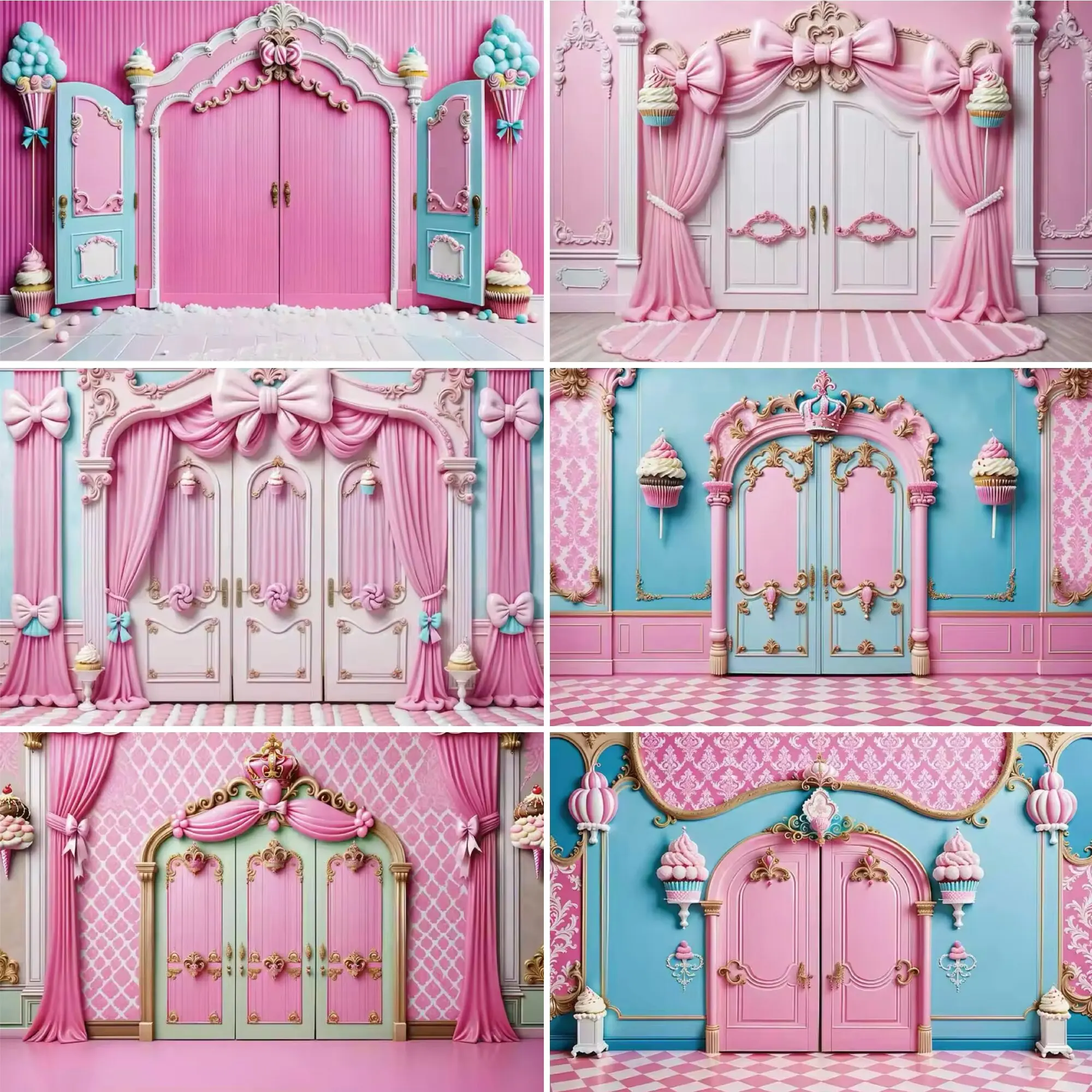 Princess Pink Castle Theme Children\'s Birthday Decoration Background Baby Bathing Shooting Props Family Party Photo Area Banner