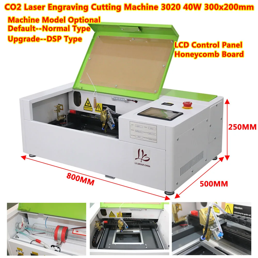 CO2 Laser Cutting Machine 3020 40W Marking Engraving Cutter LCD Control Panel/Honey Comb Board USB DSP Off-Line Version Optional