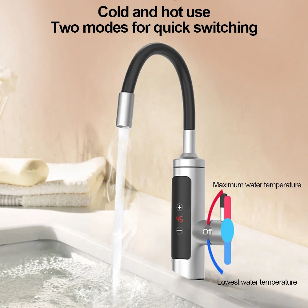 Home Temperature Display Thermostat Stainless Steel Electric Faucet Kitchen Faucet Tankless Instant Heating Water Tap Heated