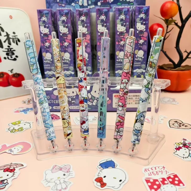 

24PCS/ лот KAWAII SANRIO мелодия куроми корица Китти нажмите гель Пен мило 0,5 мм черные чернильные ручки нейтральные канцелярские школьные принадлежности