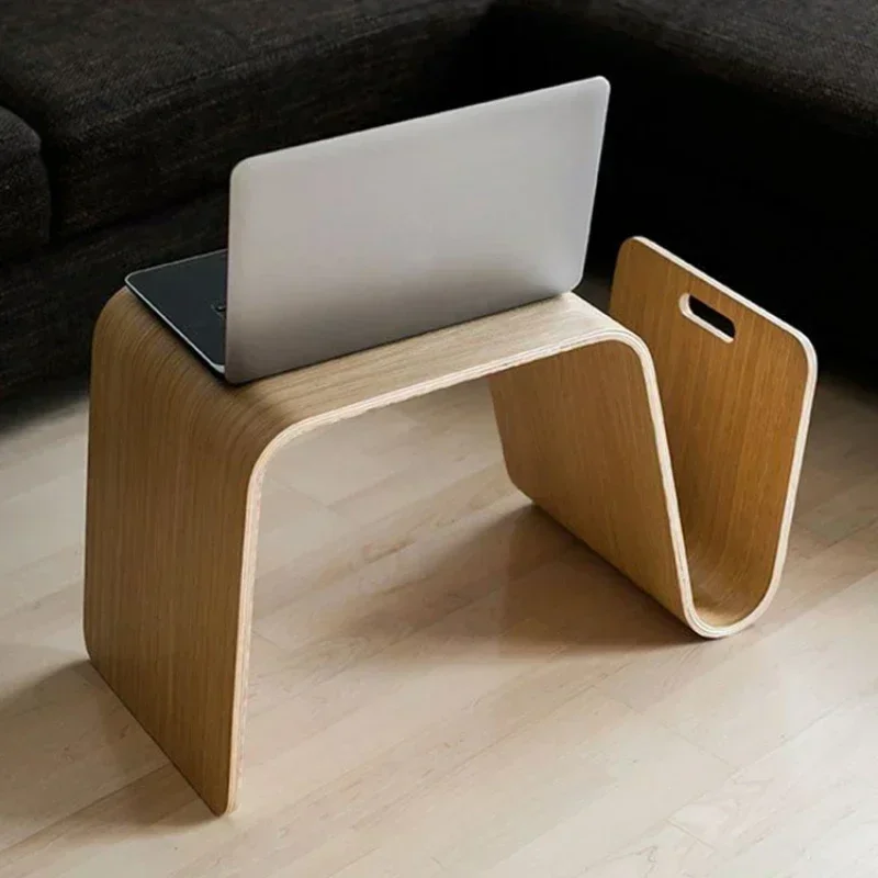 

z Modern Simple Side Table Designer Curved Wood Coffee Desk Living Room Sofa Computer Table Creative Tatami Small Tea Table