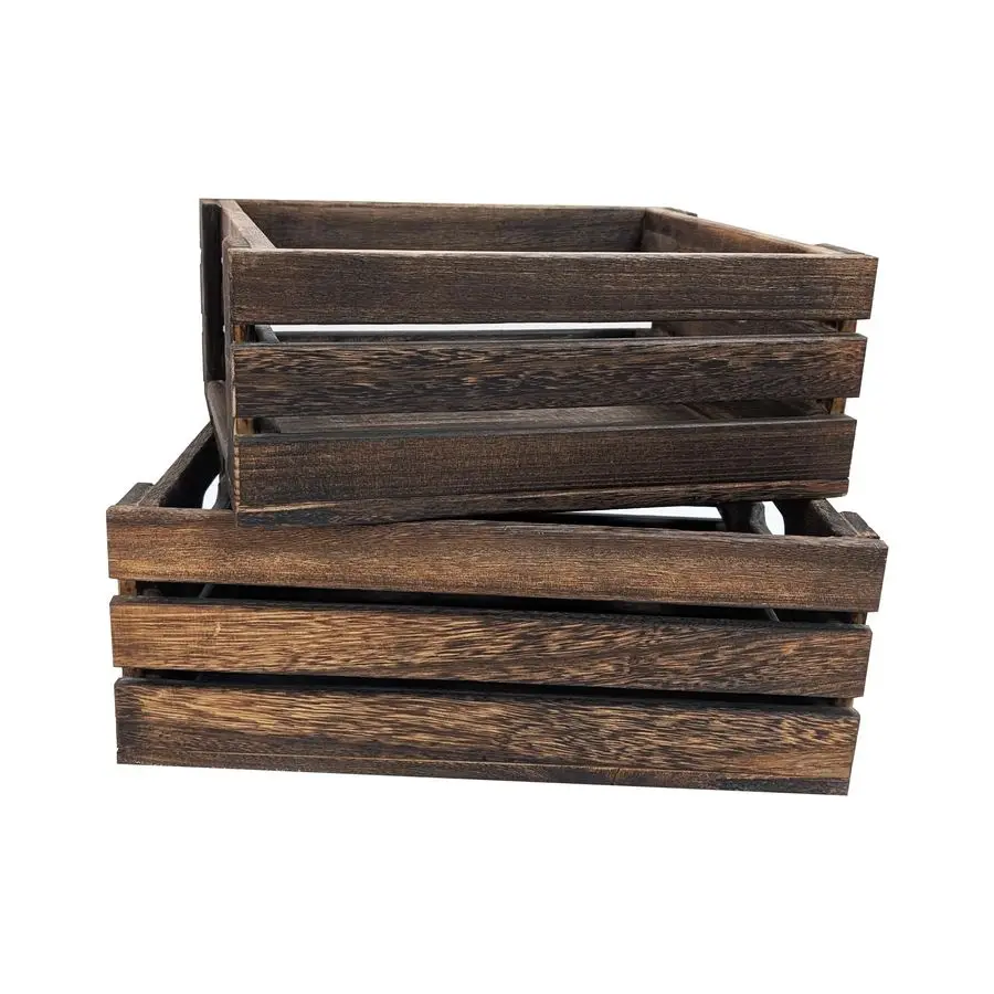 

Vintage Finished 2 Packs Wooden Crate with Handles Nesting Storage Display Organization Crate for Party Office Bedroom Kitchen a