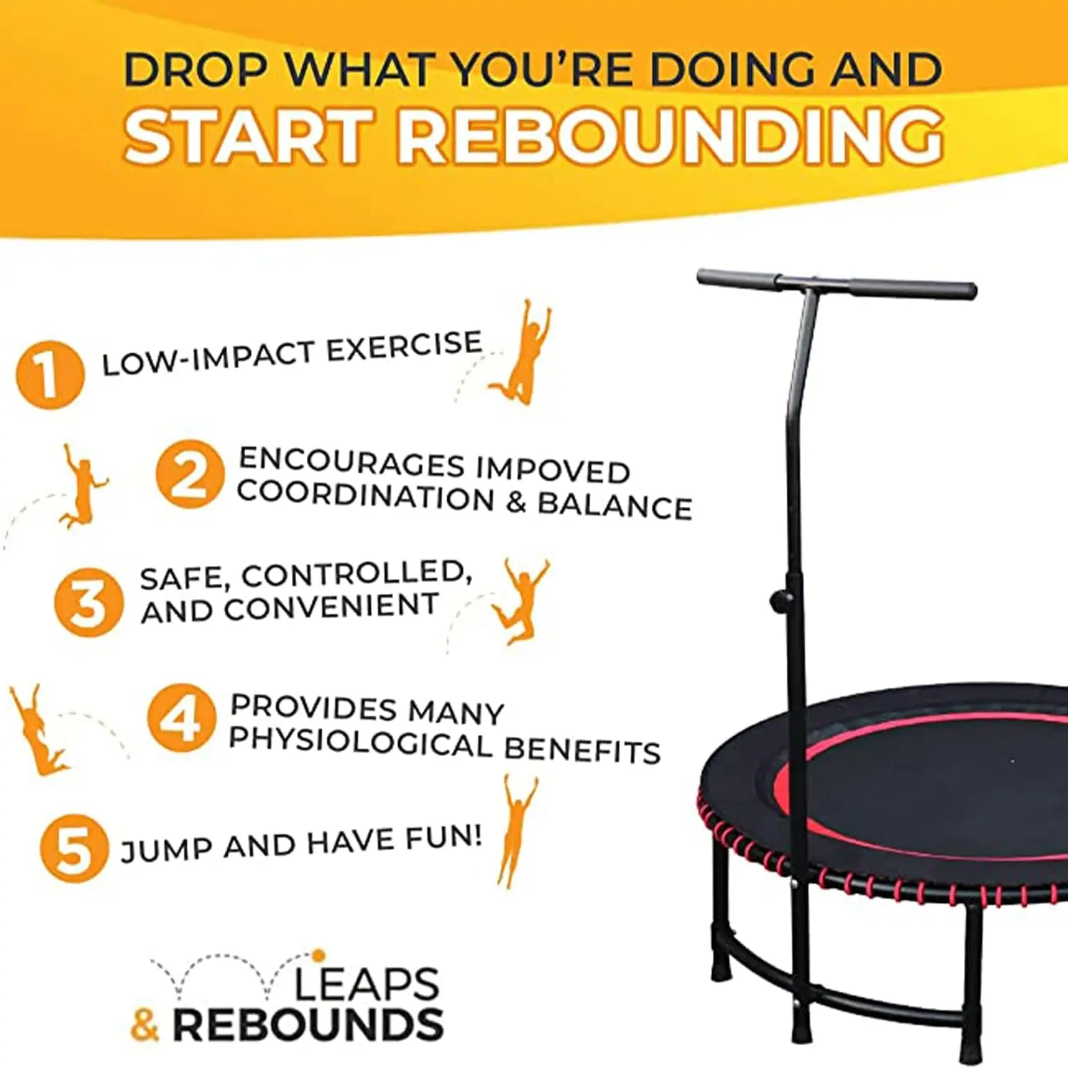 : Adjustable Stabilizer Bar - Fits All L&R Fitness Trampolines - Grippable & Cushy Foam Handles - Easy Assembly, Slips Over Exis