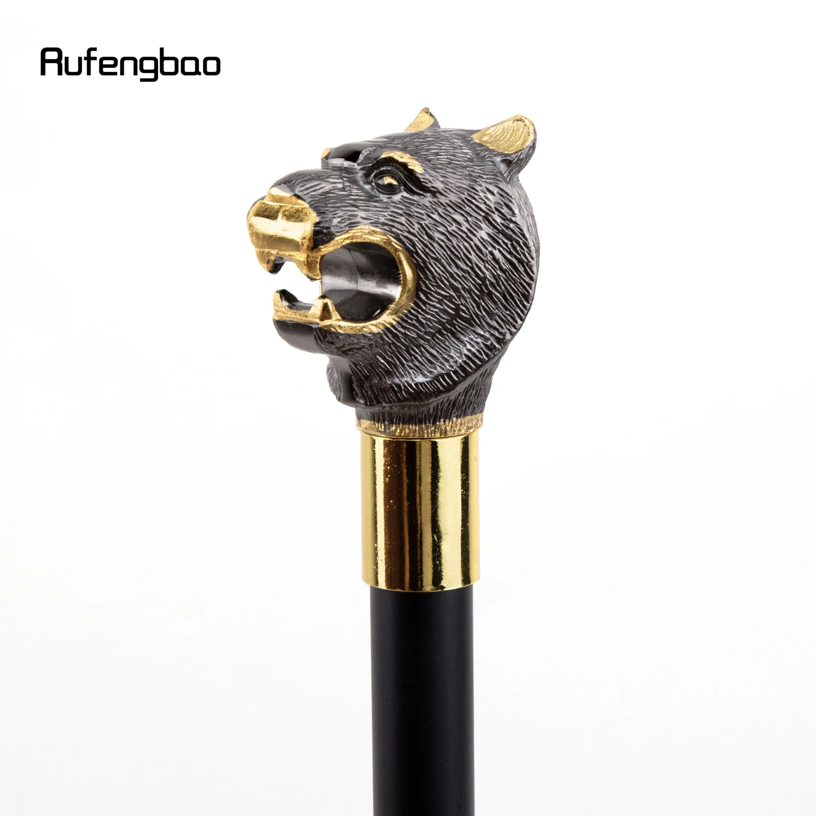 Golden Black Luxury Tiger Head Handle Walking Stick with Hidden Plate Self Defense Fashion Cane Plate Cosplay Crosier Stick 93cm