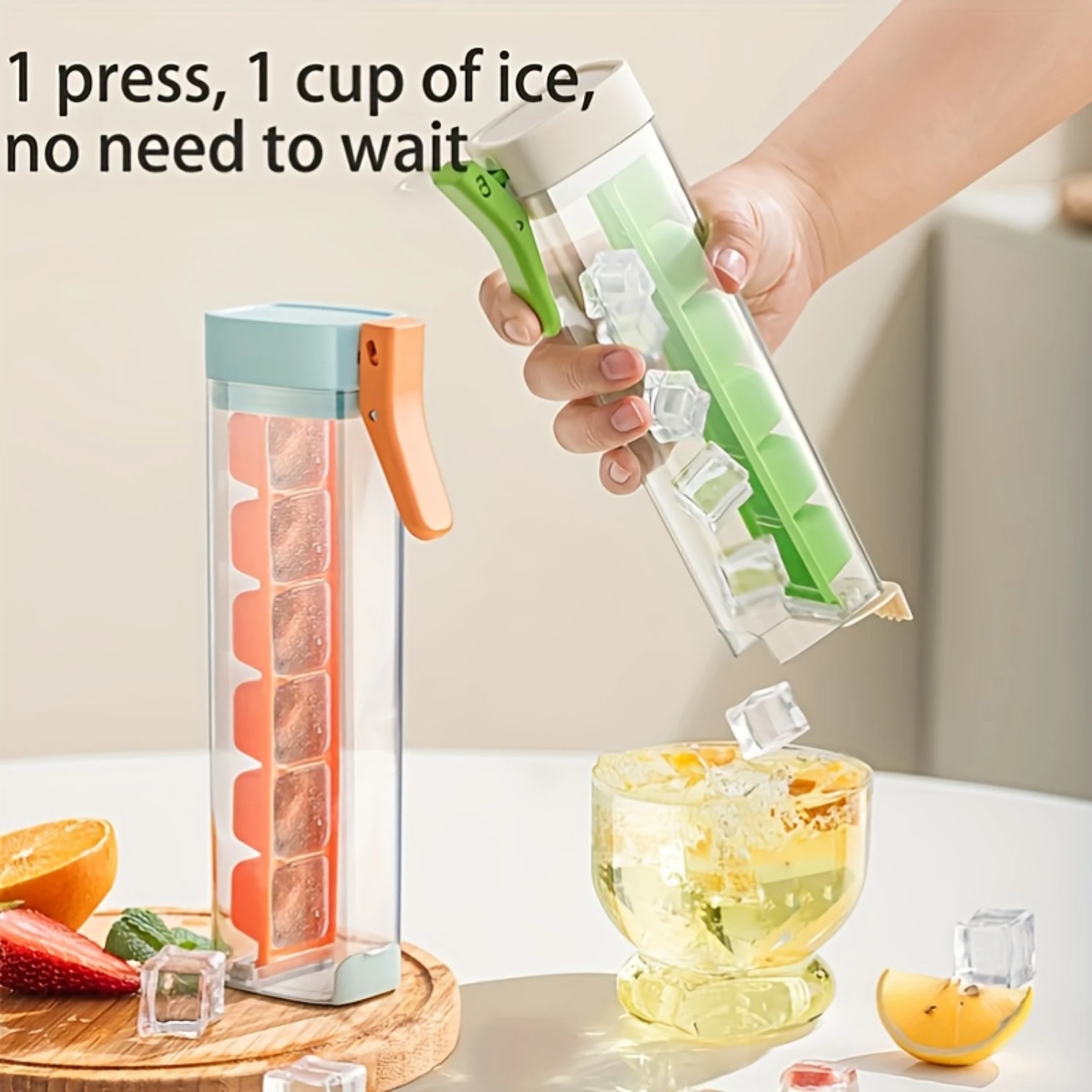 Easy-Press 6-Cavity Ice Cube Tray - Portable, No- Design For Freezer  & Quick Ice Making Cheese cloth strainer Rice spoon Sieve