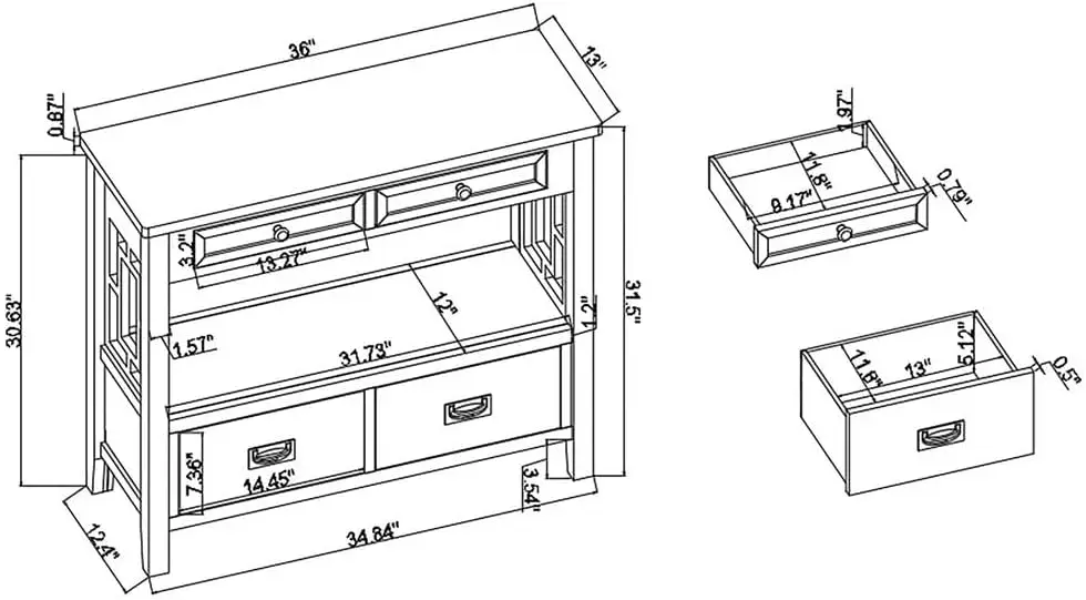 FarmhouseConsoleTablewith4Drawers and1StorageShelf Pine Wood Suitable for Entryway Entrance Living Room Bedroom Hallway Kitchen