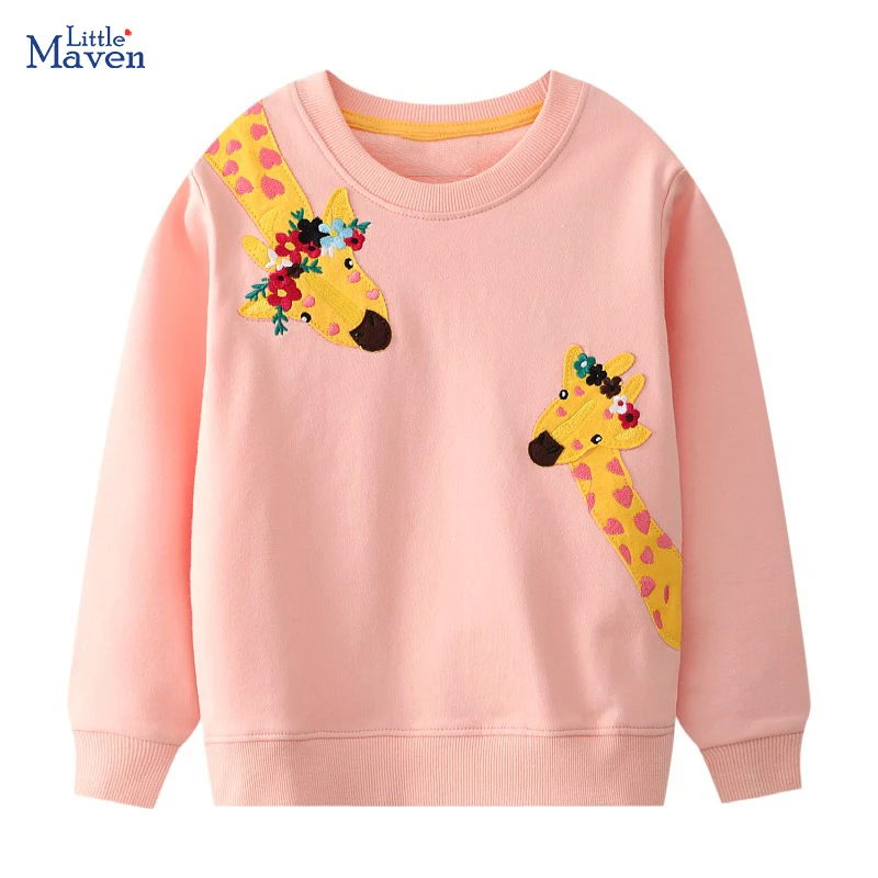 Little maven Children's Clothing Autumn Spring Cartoon Giraffe Sweatshirts Baby Girls Tops Tees Cotton Kids Clothes Costume
