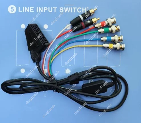 EU SCART or JP RGB21 Female to BNC, Color Monitor Use Broom Head Cable