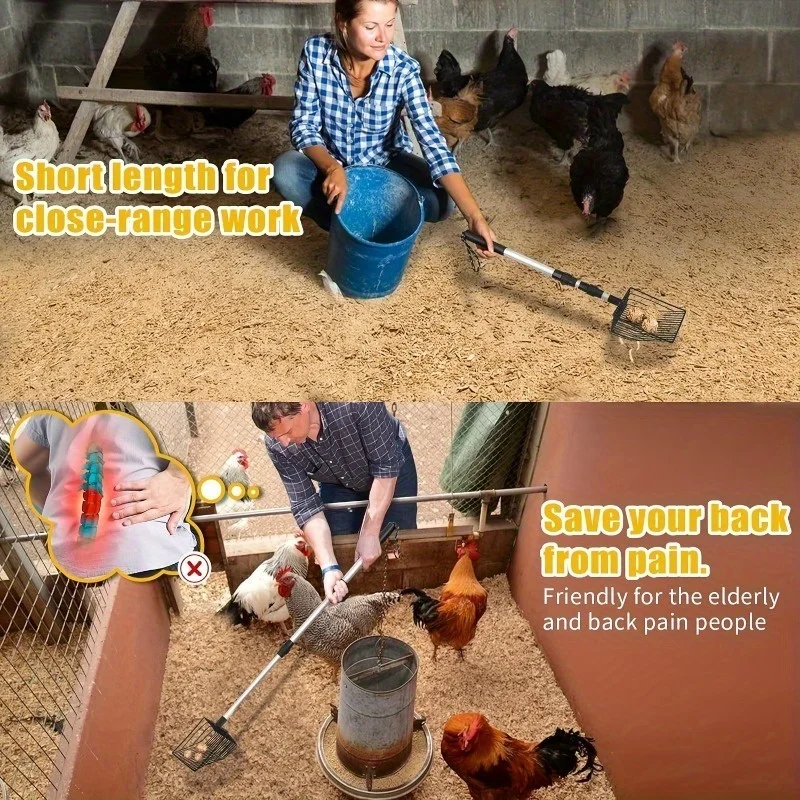 伸縮式鶏小屋レーキ伸縮ハンドル3セクション猫砂スコップロングハンドル分離うんちうんちふるい分けシャベル