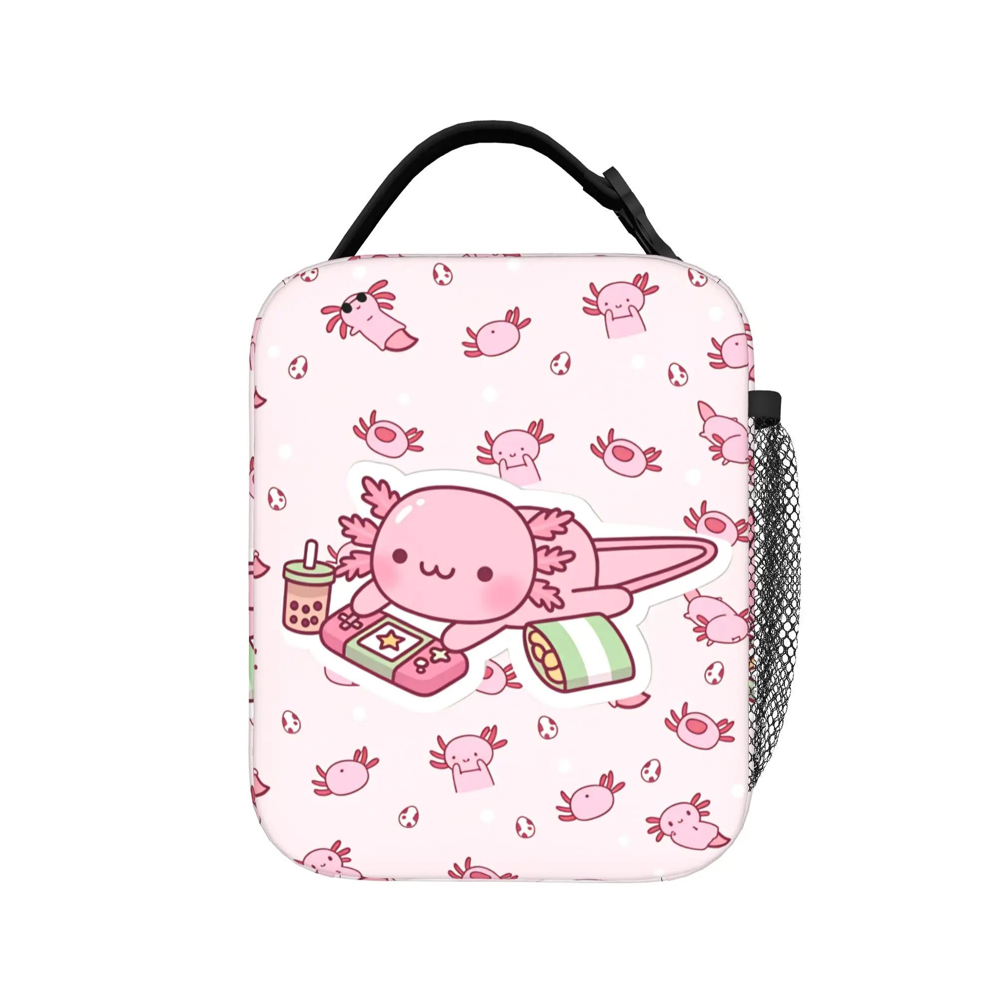 

Cute Axolotl Salute Lunch Bag Leisure Lunch Box For Unisex Picnic Portable Insulated Cooler Bag Oxford Thermal Tote Handbags