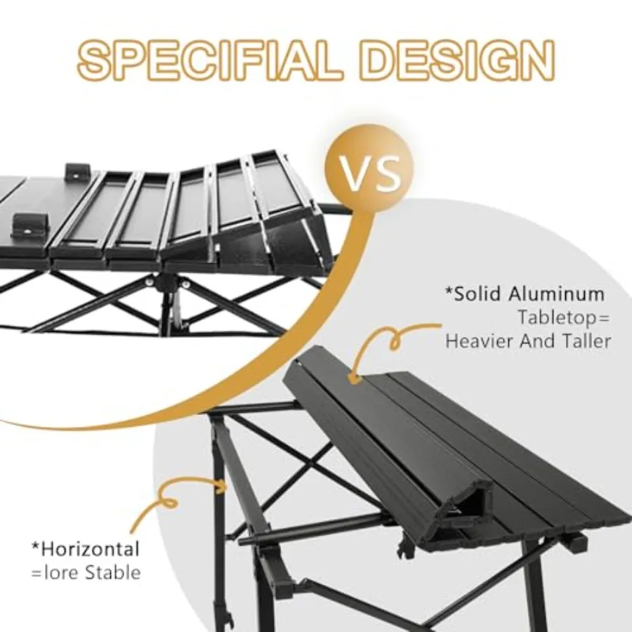 طاولة تخييم محمولة خفيفة الوزن من الألومنيوم مع ارتفاع قابل للتعديل وتصميم قابل للطي للتخييم على الشاطئ والسفر