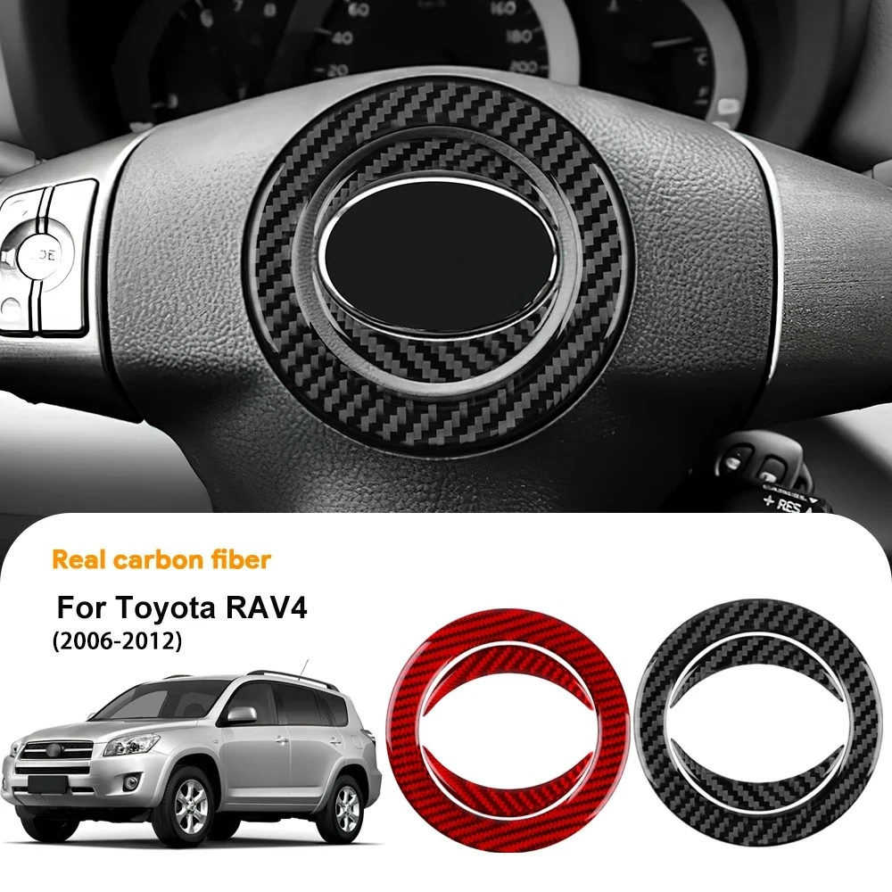 

Carbon Fiber Steering Wheel Center Cover for Toyota RAV4 2006-2012 LHD RHD Interior Trim Black Red Epoxy Overlay Car Sticker