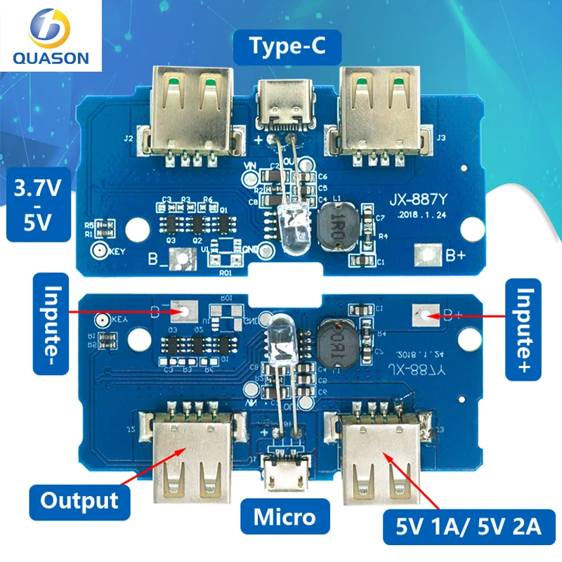 5V 2A Power Bank Oplader Module Opladen Printplaat Step Up Boost Power Supply Module 2A Dual Usb-uitgang 1A Ingang