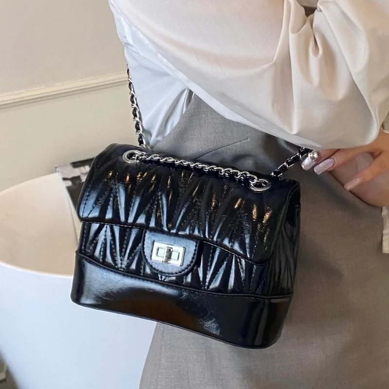 

New Women's Summer Shoulder Chain Bag Tweed Style Argyle Small Square Solid Color Bag Large Black Crossbody Bag Ladies' Gift