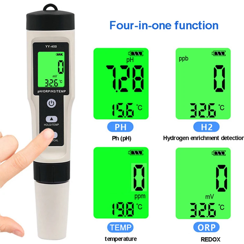 4 in 1 Hydrogen Ion Concentration Water Quality Test Pen YY-400 PH/ORP/H2/TEM Digital Drinking Water Meter