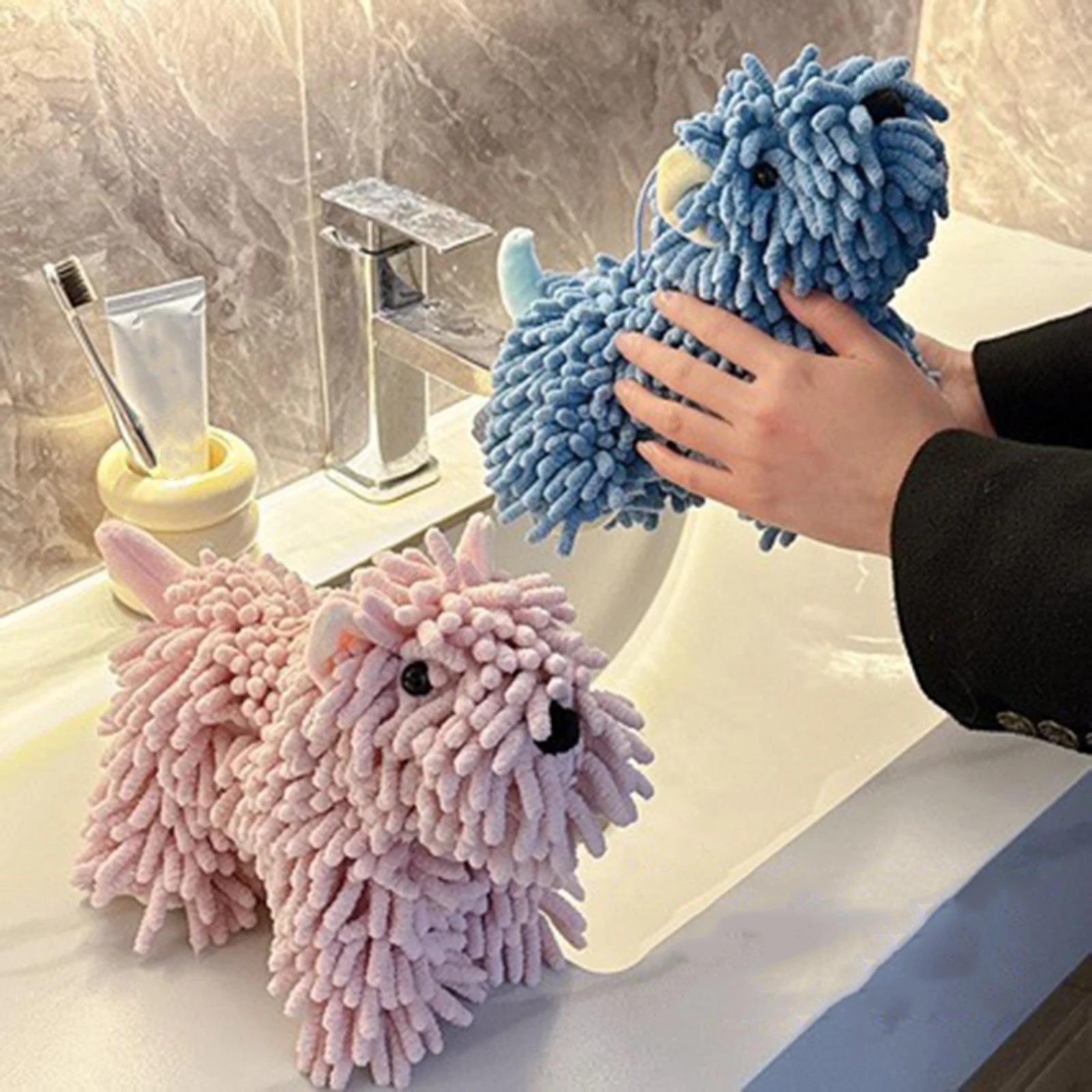 Chenille Dog Hand Towel Fluffy and Soft Cute Puppy Hands Towels Highly Sorbent Multipurpose for Bathroom Kitchen Washstand
