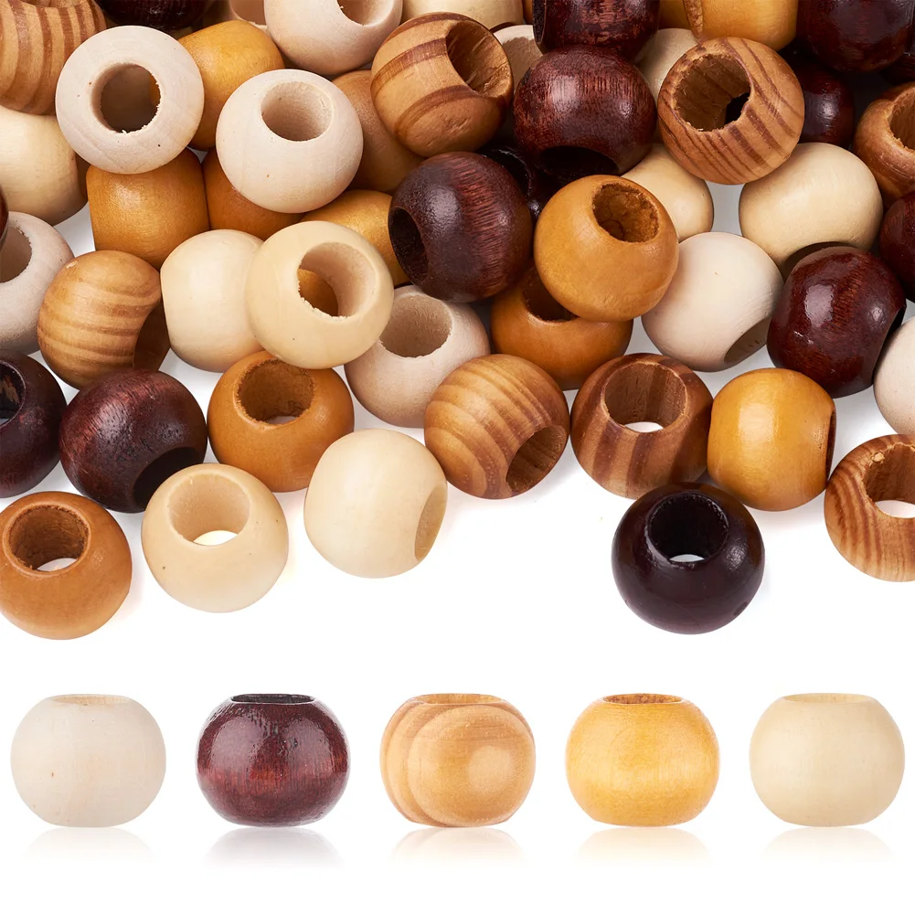 1Set 19mm 20mm Large Hole Wooden Spacer Beads Natural Rondelle Round Wood Beads for Bracelet DIY Jewelry Making Hole: 9-10mm