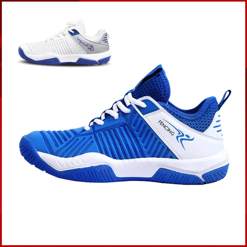 Nuevo Color azul chico adulto zapatos de esgrima antideslizante interior transpirable Fencer zapatillas tamaño 31-45 hombres tenis de mesa zapatos de bádminton