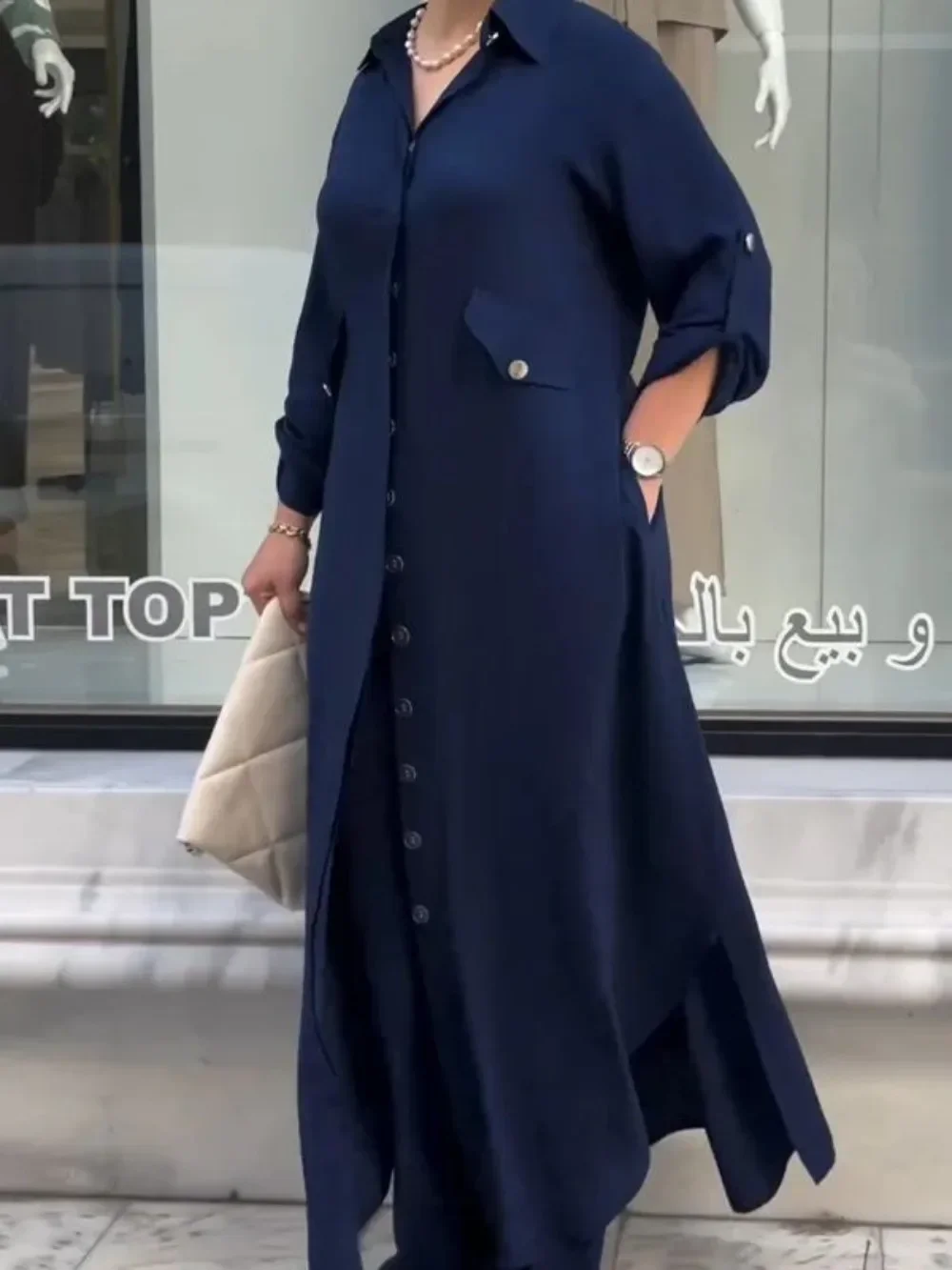 Eid Muslim Dress with Pant Set 2 Piece for Women Ramadan Jalabiya Solid Shirt Dresses Robe Morocco Dubai Abayas Vestidos Largos 4